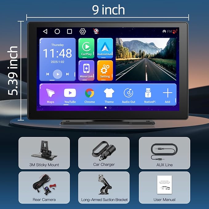9 inch Wireless Apple Carplay and Android Auto, 4 Core IPS Touch Screen Mirror - Image 9