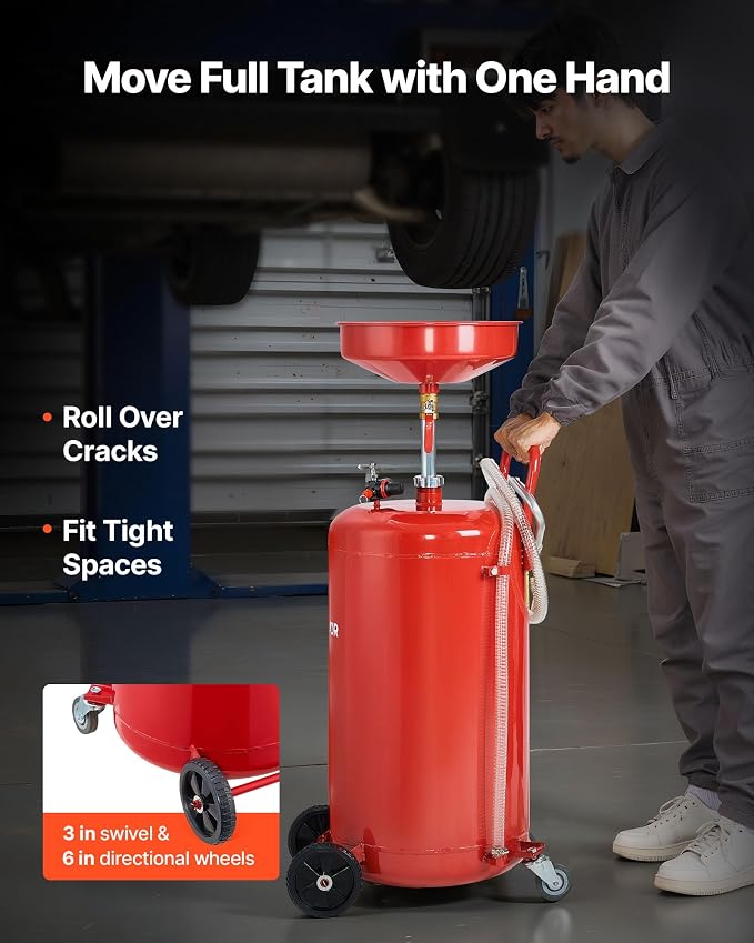 VEVOR 25 Gallon Waste Oil Drain Tank, Air Operated Portable Oil Drainer - Image 4