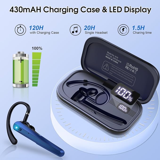 Bluetooth Headset V5.3, Wireless Earpiece - Image 5