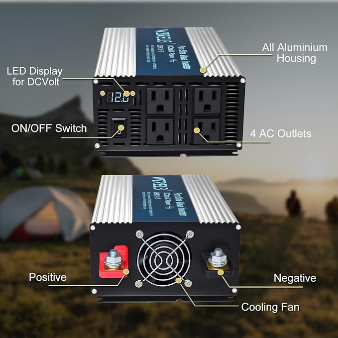 WZRELB 2000W Pure Sine Wave Inverter 12V DC to 110V 120V AC, Car Power Inverter - Image 4
