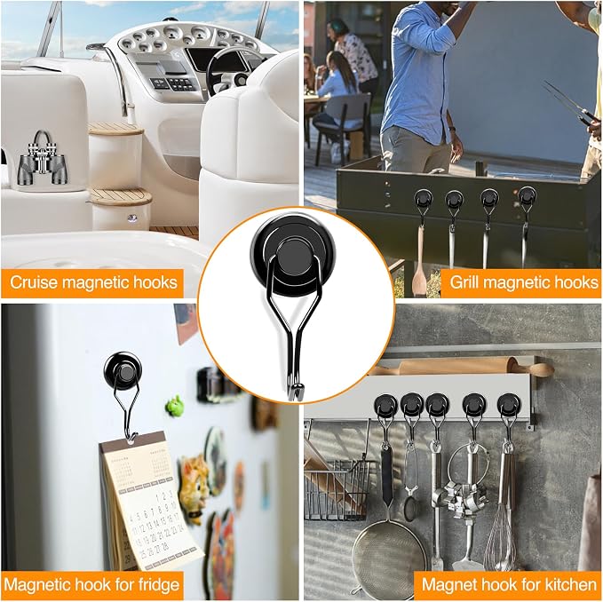 MIKEDE 110 LBS Black Magnetic Hooks, 6 Pack Swivel Swing Magnet Hooks Heavy Duty - Image 6