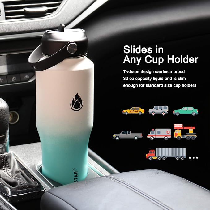 SENDESTAR Water Bottle 32oz, 2 Lids, Wide Mouth Stainless Steel Vacuum - Image 2