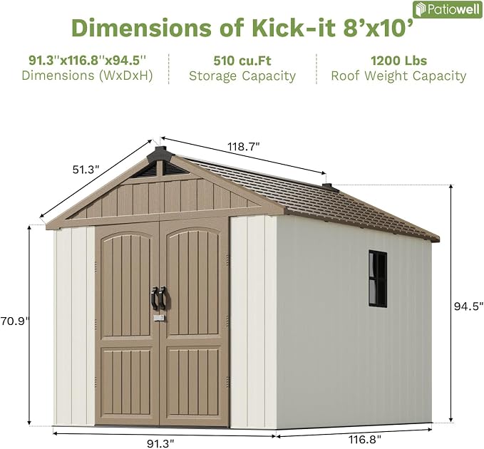 Patiowell 8 x 10 FT Resin Outdoor Storage Shed - Image 4