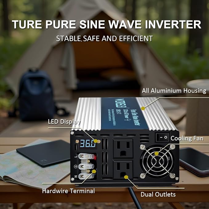 WZRELB 3500W Pure Sine Wave Inverter, Car Power Inverter 36V DC to 110V 120V AC - Image 2