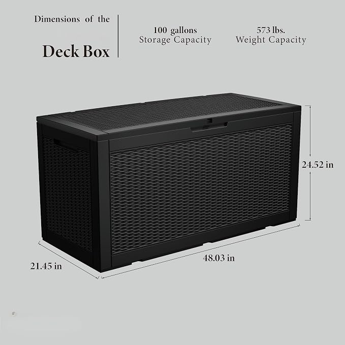 100 Gallon Resin Deck Box, Waterproof Outdoor Storage Bin - Image 2