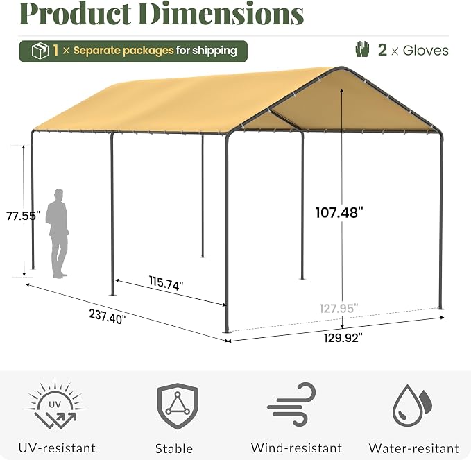 Carport, 10‘ x 20’ Heavy Duty Portable Garage All-Season Car Canopy w/Removable - Image 6