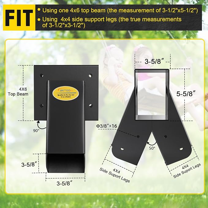 BETOOLL 90° A-Frame Middle Swing Set Brackets, Heavy Duty Steel DIY Swing Set - Image 3