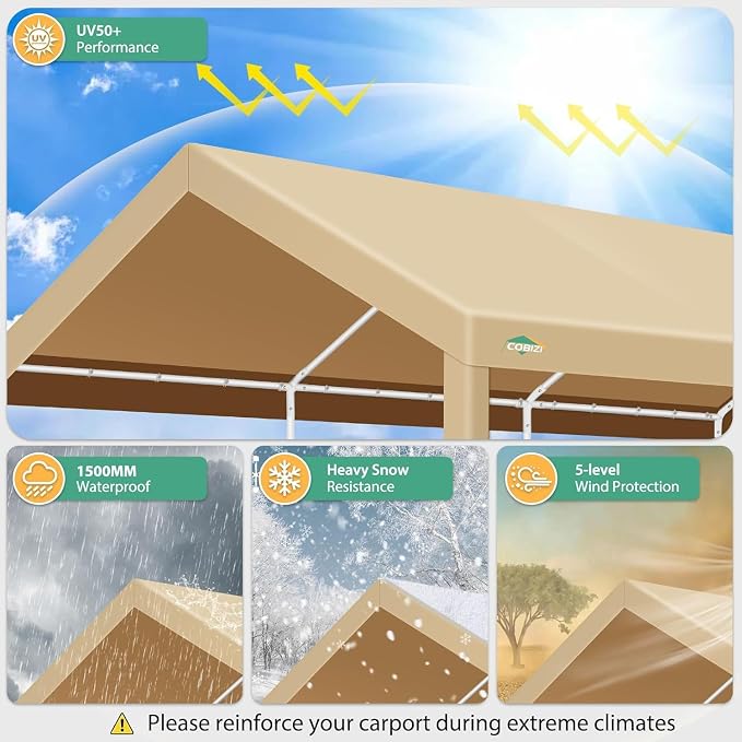 COBIZI 12x20ft Carport Heavy Duty, Portable Car Garage Outdoor Party Tent - Image 4