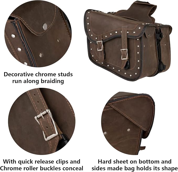 GARGOYLE BELLS Genuine Leather Motorcycle Saddle Bags Motorcycle Luggage Bag - Image 2