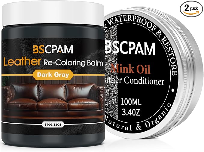 12oz Leather Recoloring Balm & 3.4oz Mink Oil Leather Conditioner kit, Dark by BSCPAM