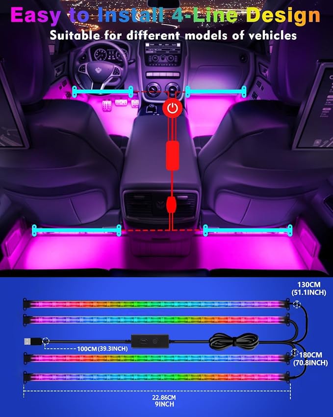 RGB Dream Color Interior Car Strip Lights - Image 8
