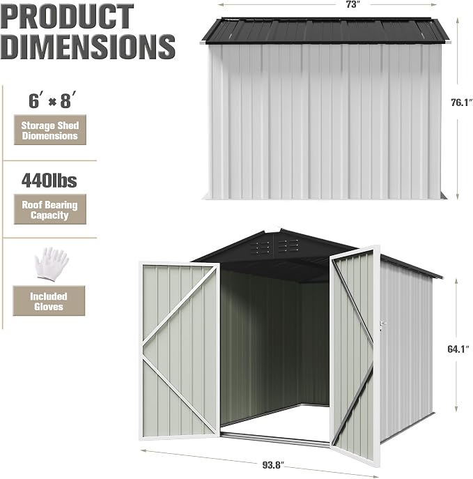 JUMMICO Metal Outdoor Storage Shed 6 x 8 FT Metal Shed - Image 5