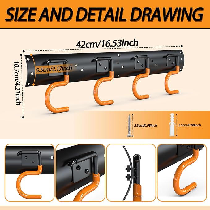 3-H 12×16" All Metal Garden Tool Organizer Wall Mount, Broom Holder Wall Mount - Image 3