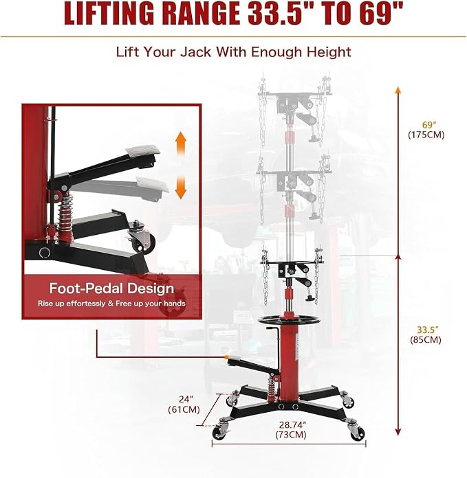Transmission Jack 1322 LBS Hydraulic Telescoping 2-Stage Lift Jack Stand - Image 2