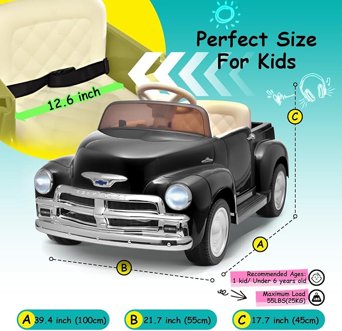 Joywhale 12V Kids Ride on Car Licensed Chevrolet 3100 Pickup Battery Powered - Image 6
