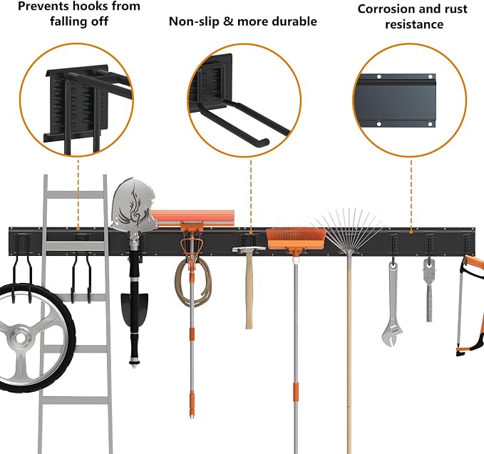 64 Inches Garage Tool Organizer Wall Mount, Yard Tool Hangers - Image 2