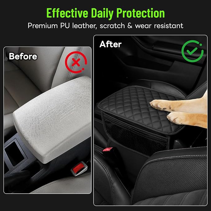 Car Center Console Cover with 6 Storage Pockets, Leather Car Arm Rest Cover - Image 4
