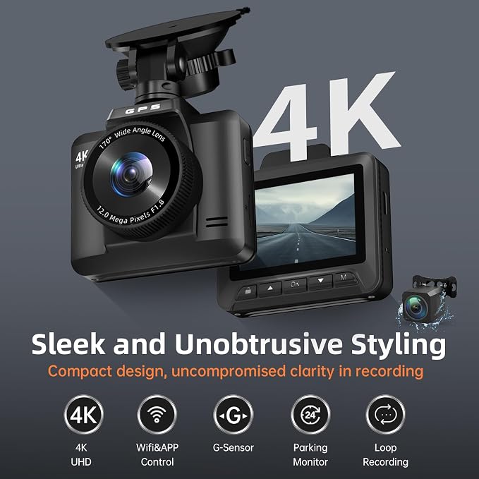 Dash Cam Front and Rear, Ecomoment 4K+1080P Dual Dash Camera - Image 2