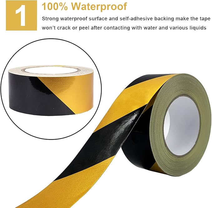 Waterproof Reflective Safety Tape Roll 2"X150' Yellow Black Striped Floor - Image 2