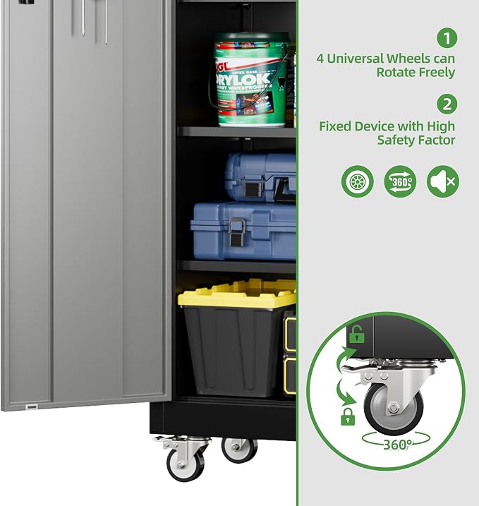 Garage Storage Cabinet with Pegboard and 5 Adjustable Shelves, Tool Storage - Image 7