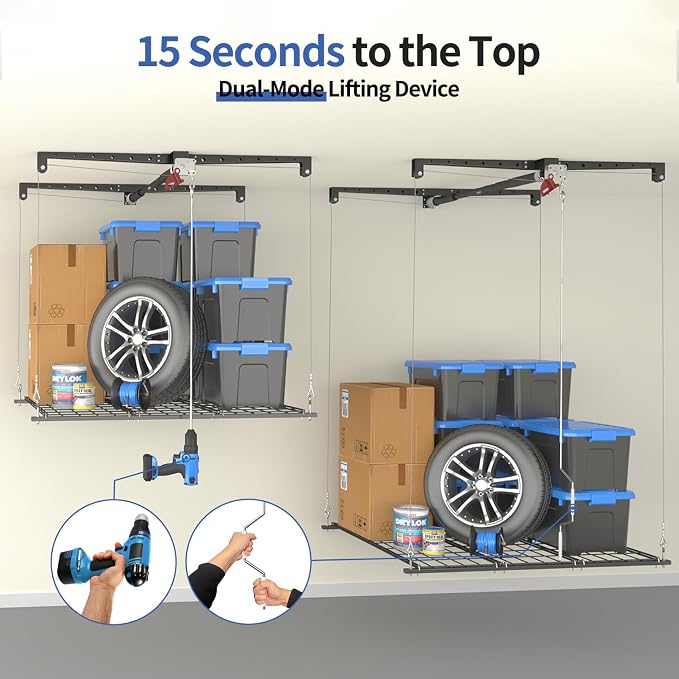 Overhead Garage Storage Rack, Heavy-duty 4x4 Ft Ceiling Storage Racks - Image 5