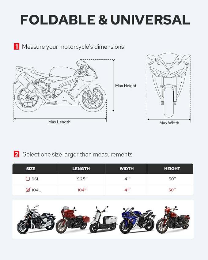 Benlari Motorcycle Cover Waterproof Outdoor, Heavy Duty Motorcycle Cover - Image 6