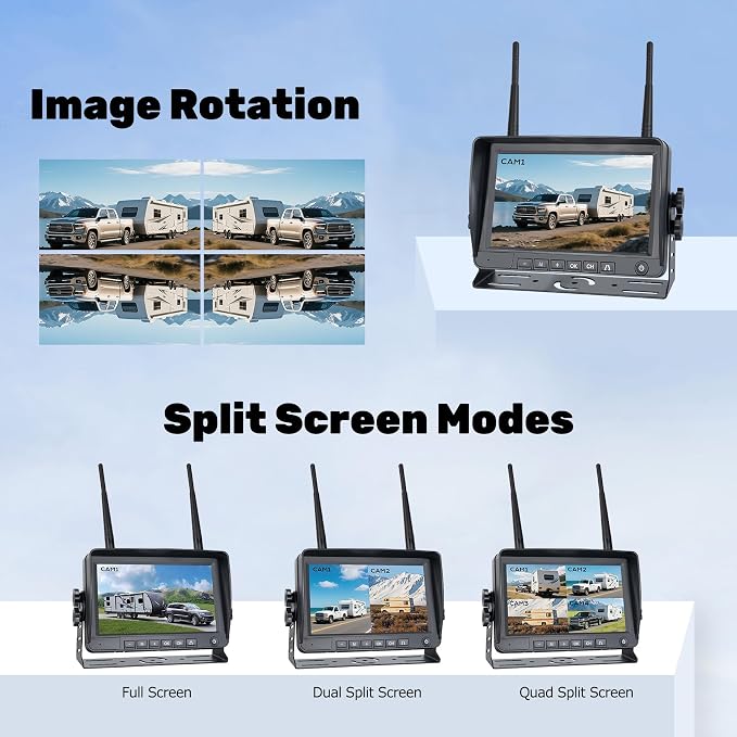7" 3-Magnetic Wireless RV Backup Camera, HD1080P DVR Monitor, IP69 Waterproof & - Image 6