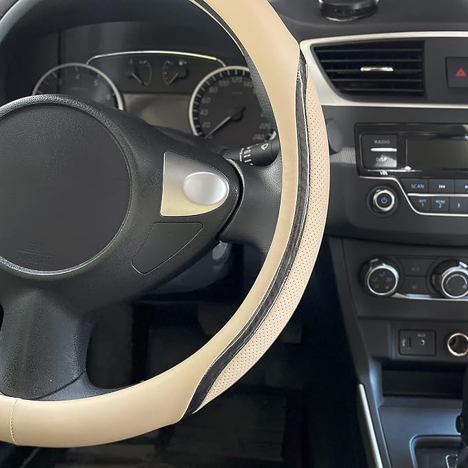 Car Steering Wheel Cover Beige, 14.5-15 inch Steering Wheel Covers - Image 4