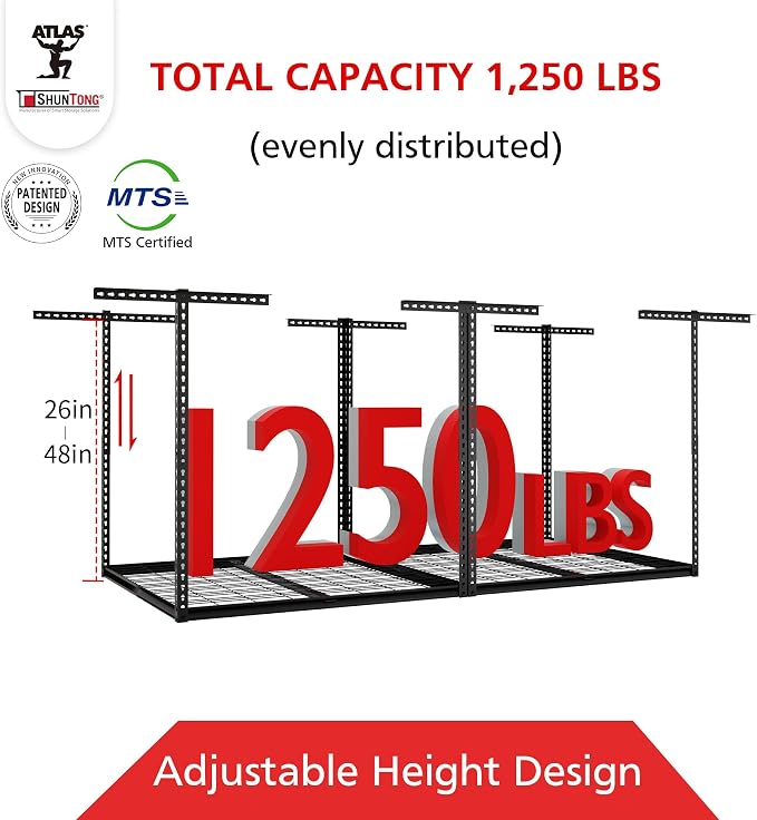 The Atlas Pro 4 x 8 ft Overhead Garage Storage Rack, Ultra Duty 1250lbs Weight - Image 3
