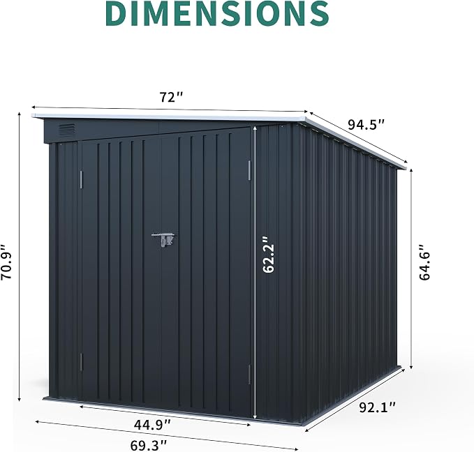 LANTRO JS 6x8FT Metal Outdoor Storage Shed, Garden Tool Shed Without Floor - Image 5