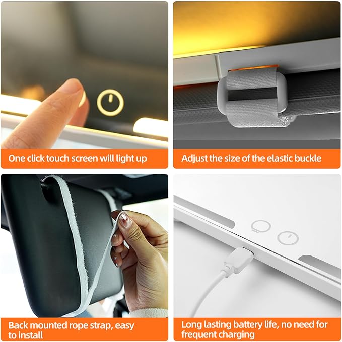 car mirror vanity Rechargeable Led, 3 Light Modes, Dimmable Touch Screen - Image 6