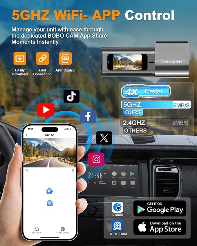 Dash Cam Front 4K, Built-in 5GHz WiFi - Image 3