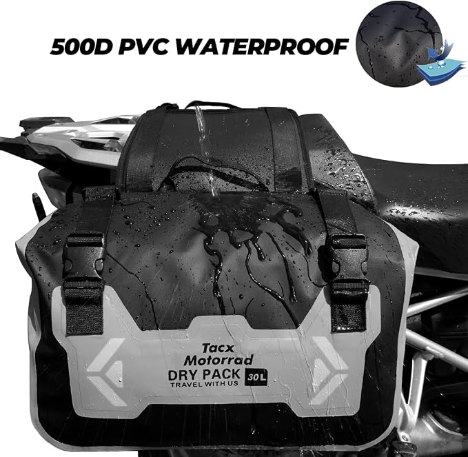Motorcycle Saddle Bags Tail Bag, 30L Roll-top Waterproof Motor Detachable Side - Image 2