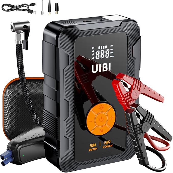 X6 Jump Starter with Air Compressor 150PSI, 2500A Car Battery Jumper Starter by UIBI