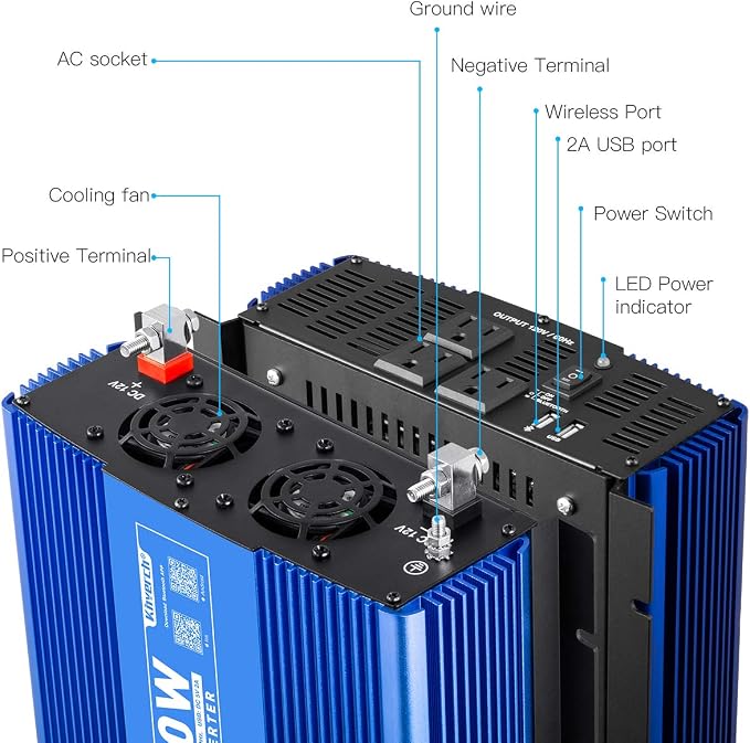 2000W Pure Sine Wave Inverter 12V DC to 110V AC Power Inverter - Image 3