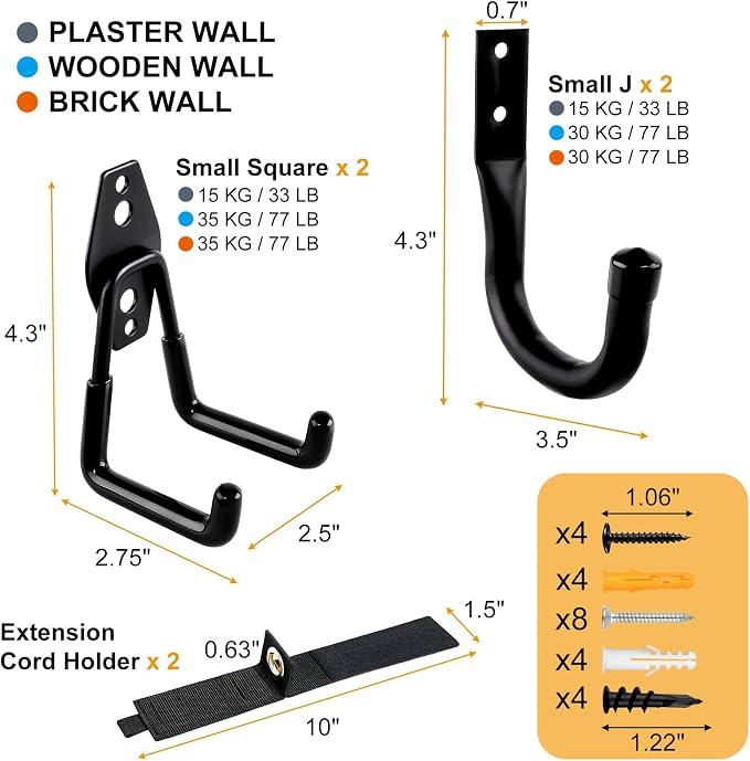 REMIAWY Garage Hooks Heavy Duty, Steel Utility Garage Storage Hook 6 Pack - Image 2