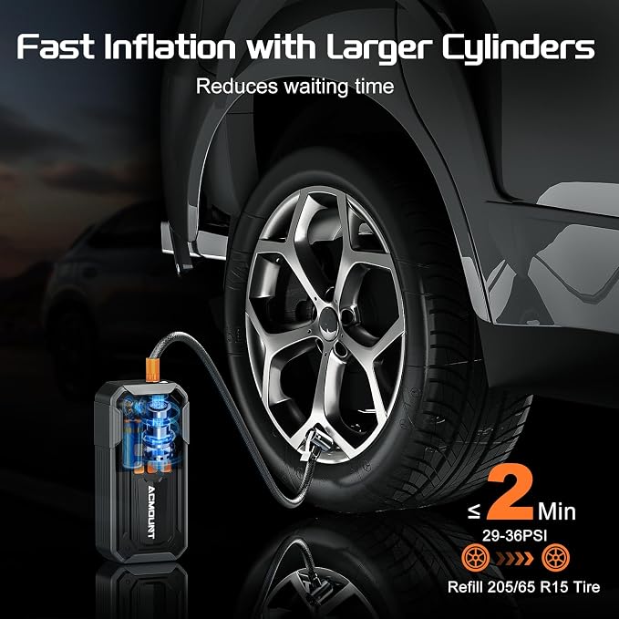 Tire Inflator Portable Air Compressor, 160PSI 10000mAH, 3X Faster Cordless Air - Image 2