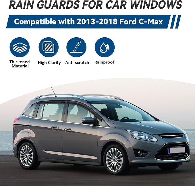 4pcs Front+Rear Smoke Tint Sun/Rain Guard Outside Mount Tape-On Vent Window - Image 2
