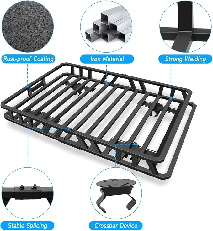 NIHAO 60"x36"x5" Heavy Duty Roof Rack Cargo Carrier, Universal Car Top Luggage - Image 3