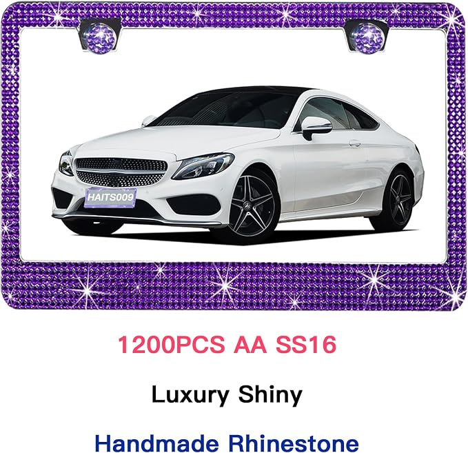 2 Pack License Plate Frames for Women, Sparkly Rhinestone Diamond Car - Image 5