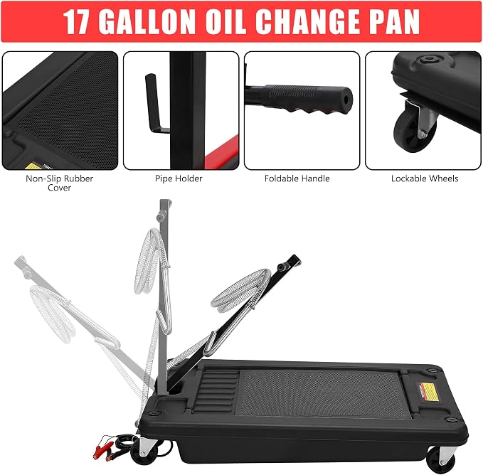 ‌17 Gal Electric Oil Drain Pan, Low Profile Mobile Oil Changing Pan - Image 3