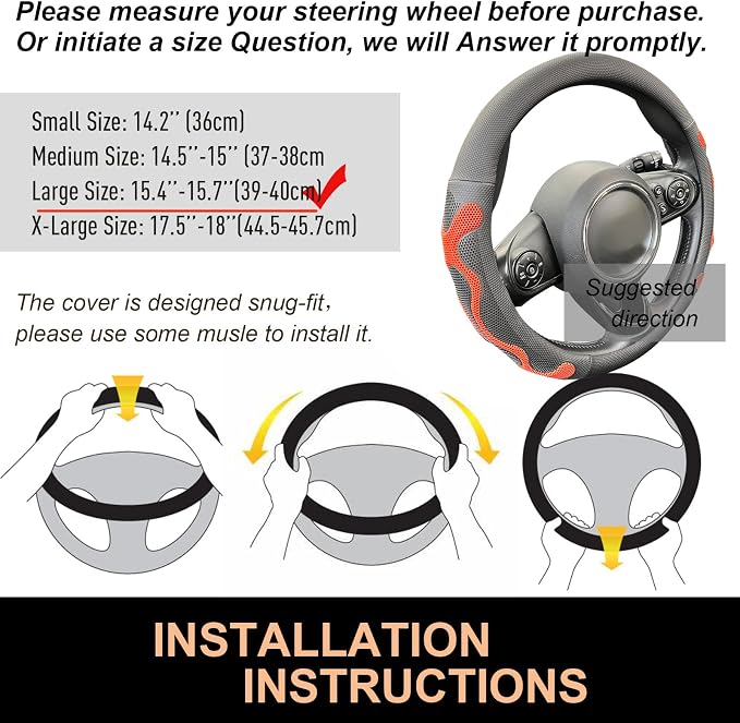 PINCTROT Large Size Comfy Grip Steering Wheel Cover, Anti-Slip Design, - Image 6