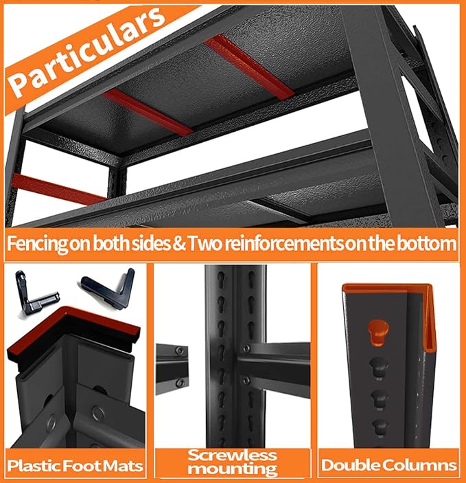 Garage Shelving Metal Storage Shelves 5-Tier Shelving Units Adjustable Storage - Image 8
