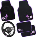 CAR PASS Butterfly Steering Wheel Cover and Waterproof Car Floor Mats, Sedans by CARPASS