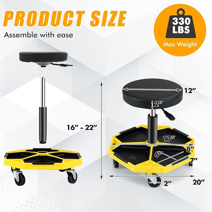 Adjustable Mechanic Rolling Stool, Pneumatic Rolling Stool - Image 3