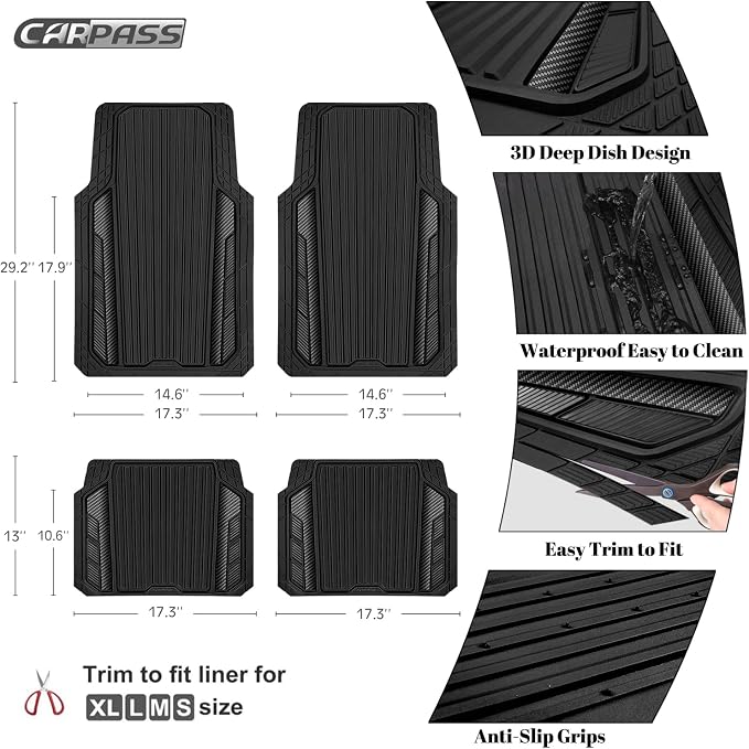 CAR PASS Heavy Duty Rubber Car Mats Metallic, Aluminum Film All Weather Floor - Image 4