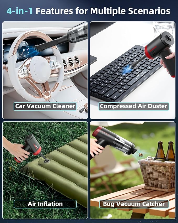 2-in-1 Car Vacuum&Air Duster, 80W/16kpa/12KRPM/30 Mins, High Powerful Dust - Image 3