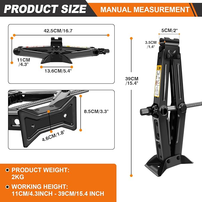 Car Jack Kit - Scissor Car Jack Max 2 Ton Capacity Portable Emergency Tire - Image 2