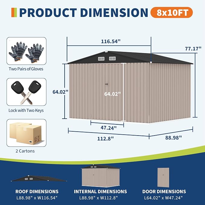 8x10 FT Metal Storage Sheds Outdoor - Image 2