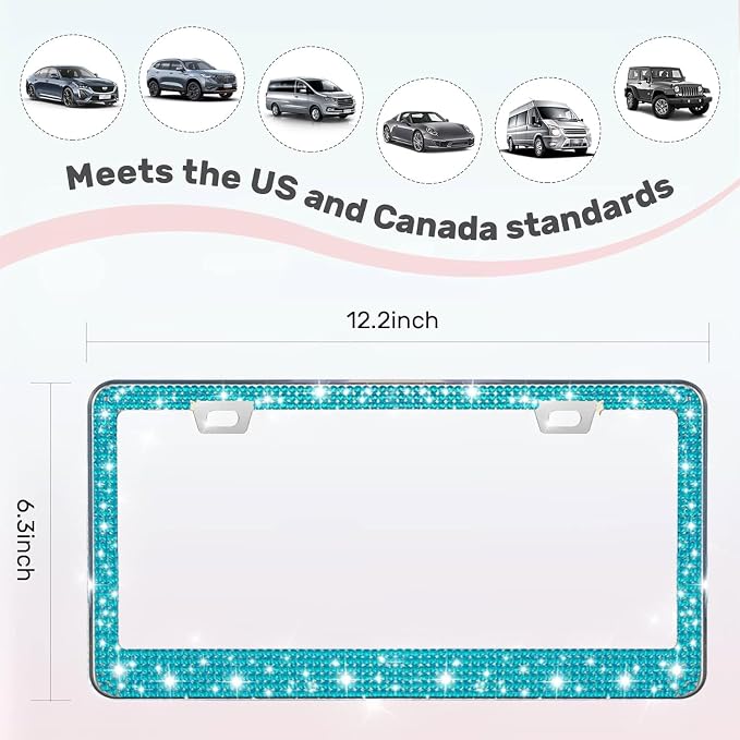 2 Pack License Plate Frames for Women, Sparkly Rhinestone Diamond Car - Image 6